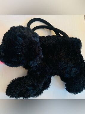 Toby N.Y.C. Black Puppy Dog Handbag Tote Plush Soft Toy Stuffed Zip Purse 22"